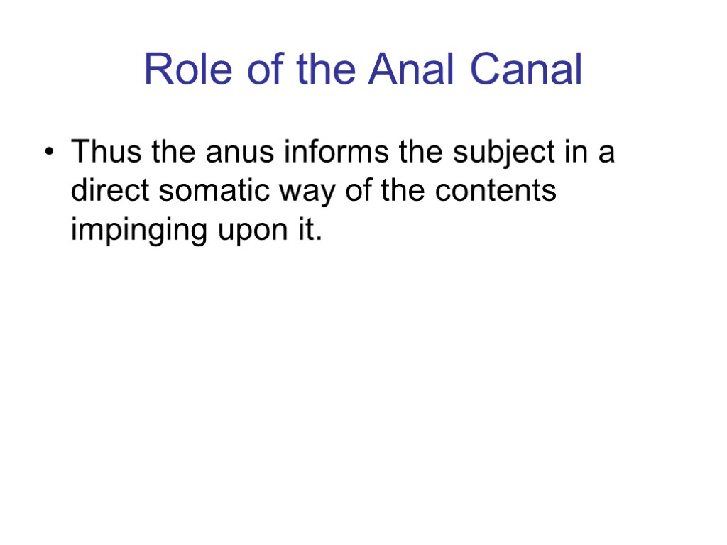 Role of the Anal Canal Thus the anus informs the subject in a direct